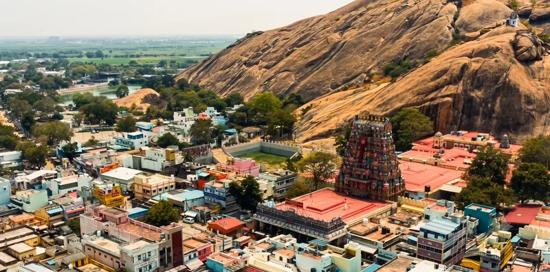 Aerial view of Thiruparankundram temple and hill